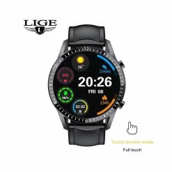 LIGE – Montre Connectée De Sport Pour Hommes, écran Tactile, Cercle Complet, étanche, Sport, Fitness Leather Strap Black - - Avis / Test