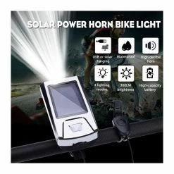 SUPER Eclairage Vélo Lampe Solaire Klaxon 3 Mode 300LM 140DB 1200mah - Avis / Test